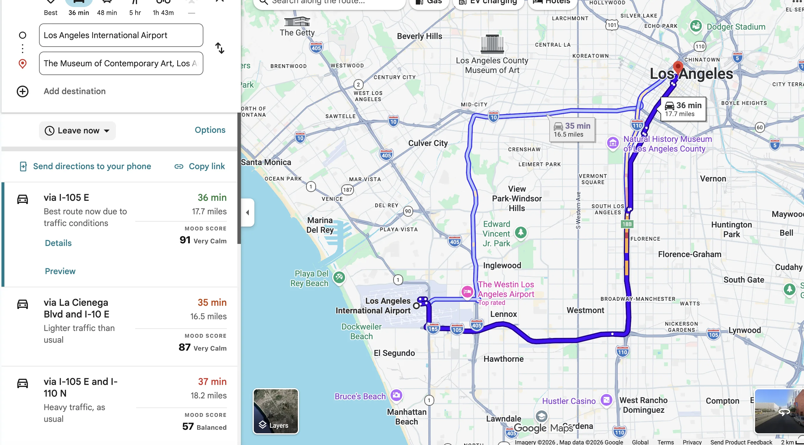 Three Mood Scores embedded in Google Maps route cards